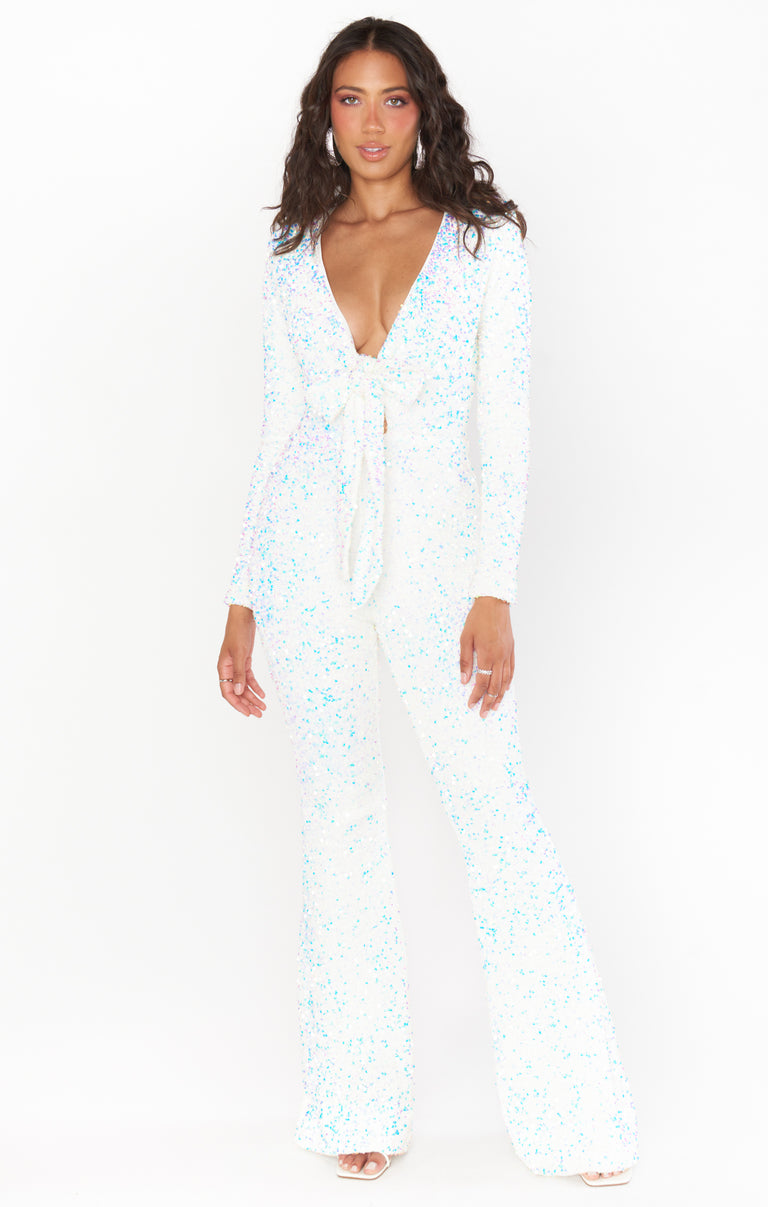 Martina Wrap Jumpsuit ~ White Sparkle Sequins