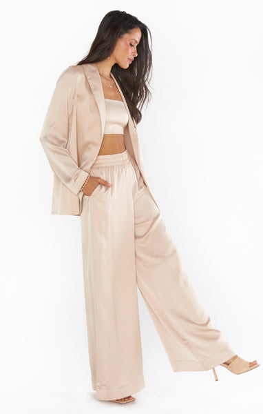 Olive Green Halter Wrap Top And Palazzo Satin Pants Set - S / Olive
