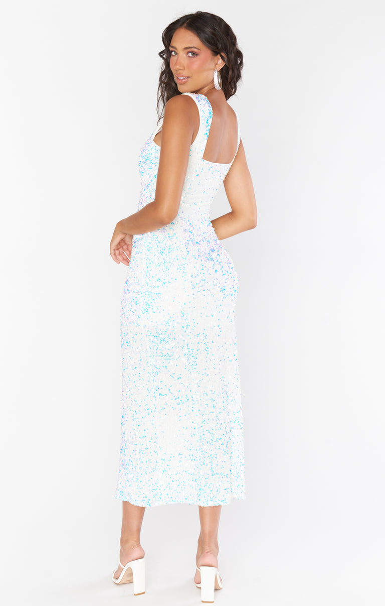 knee length dresses for ladies Eden Midi Dress ~ White Stretch