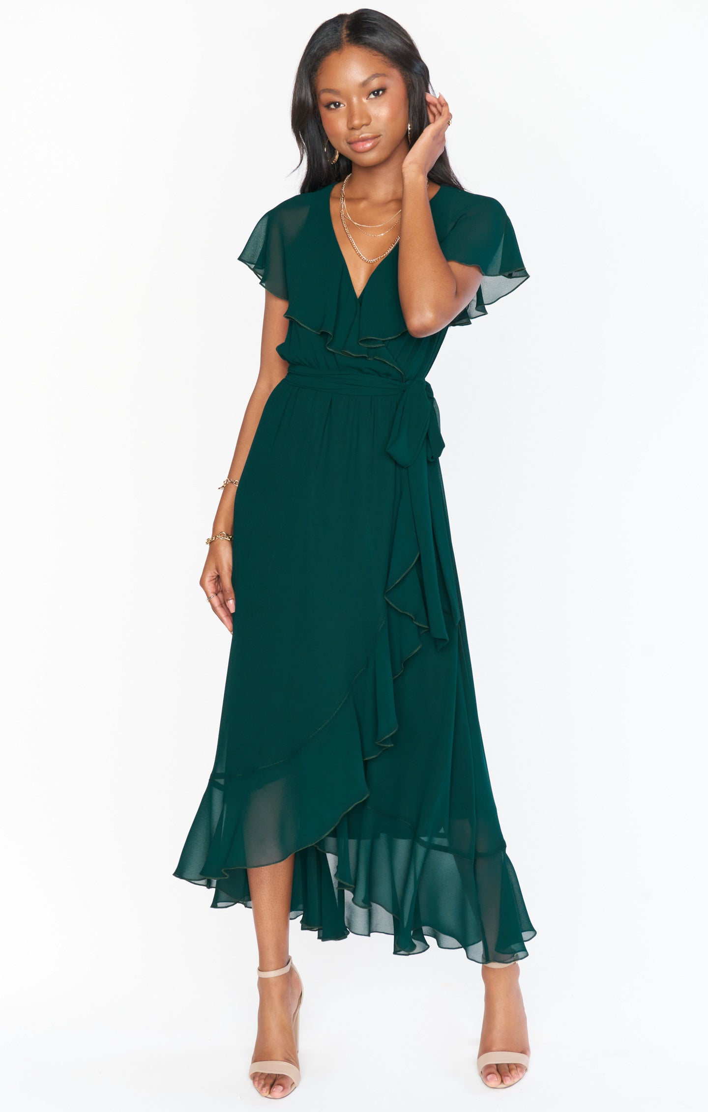 Jess Ruffle Midi Dress ~ Emerald Chiffon – Show Me Your Mumu