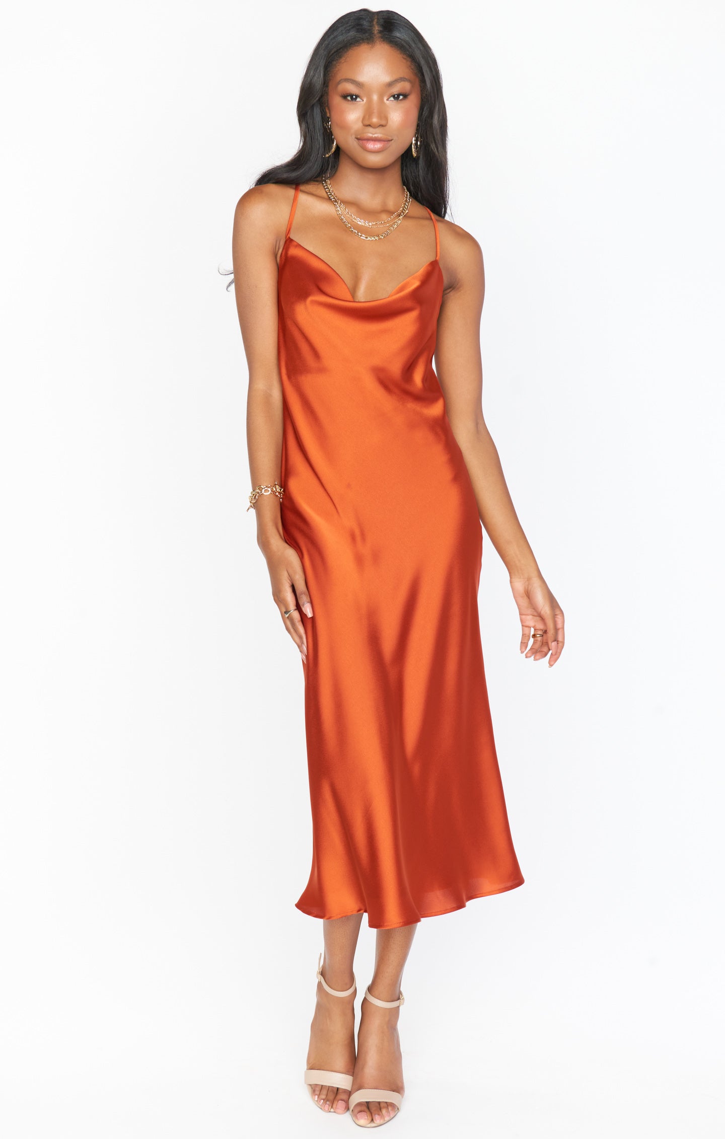 Verona Cowl Dress ~ Burnt Orange Luxe Satin – Show Me Your Mumu
