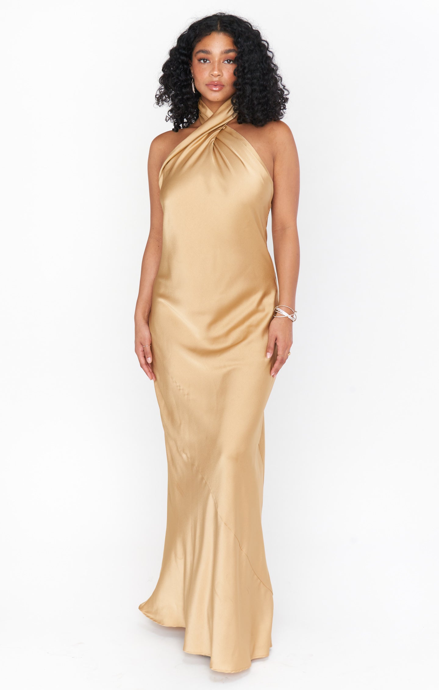 Jasmine Halter Maxi Dress ~ True Gold Luxe Satin – Show Me Your Mumu