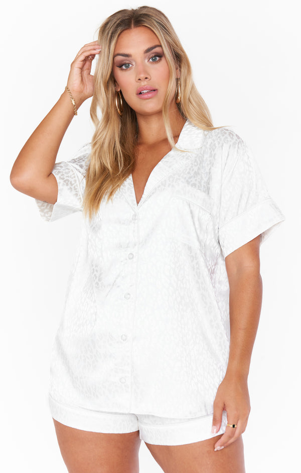 Slumber PJ Set ~ White Cheetah Silky – Show Me Your Mumu
