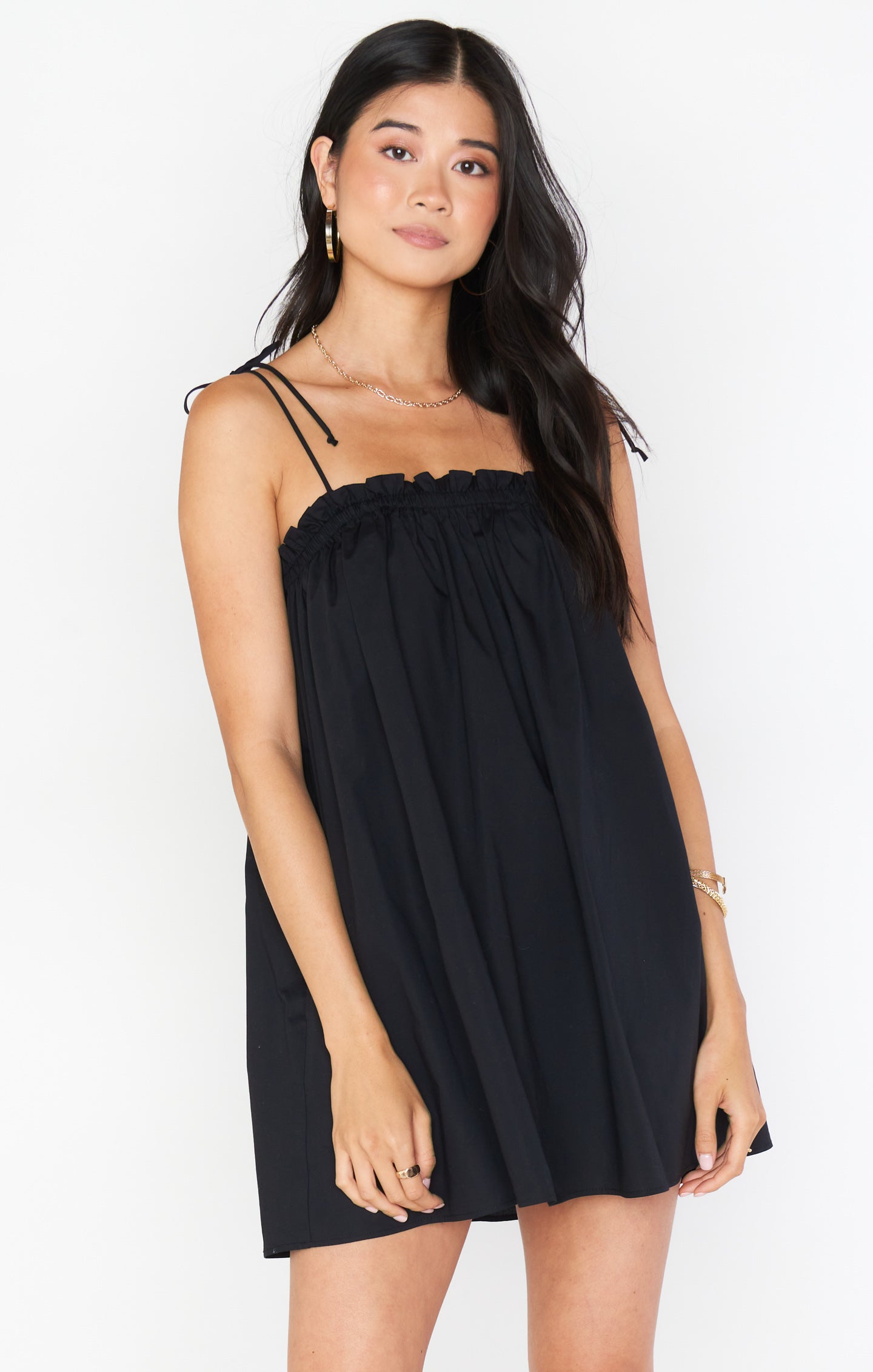 Angel Mini Dress ~ Black Poplin