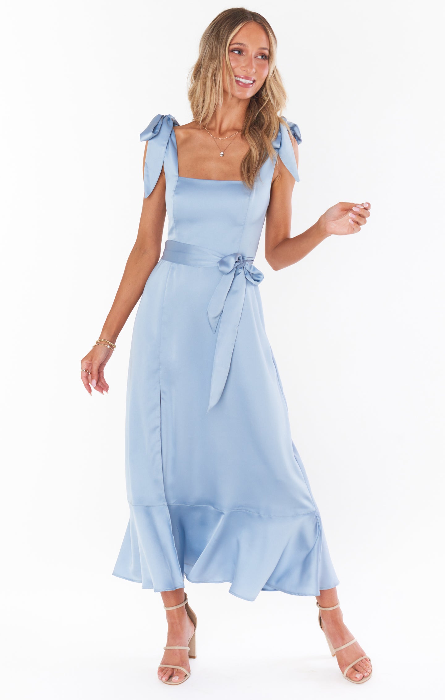 Claire Midi Dress ~ Steel Blue Luxe Satin