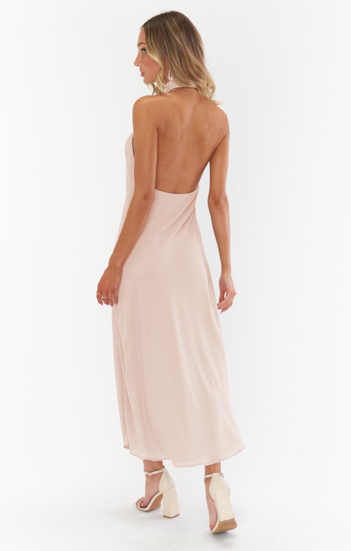 Jasmine Halter Midi Dress ~ Dusty Blush Crisp M