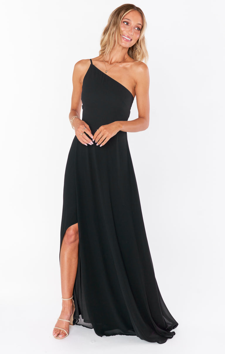 black chiffon bridesmaid dresses Shannon One Shoulder Dress, in Black Chiffon | Show Me Your Mumu
