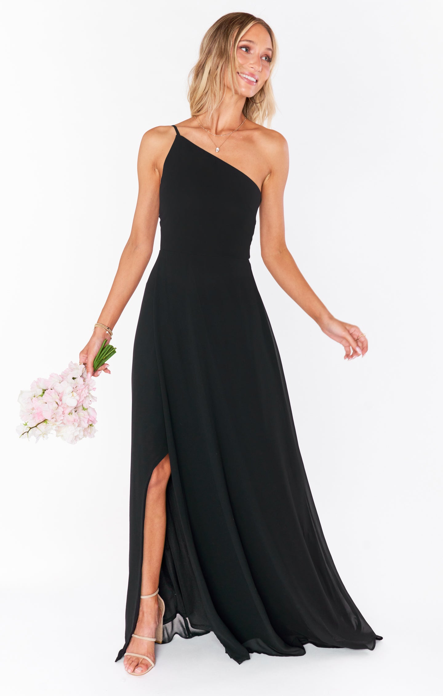 Shannon One Shoulder Dress, in Black Chiffon | Show Me Your Mumu