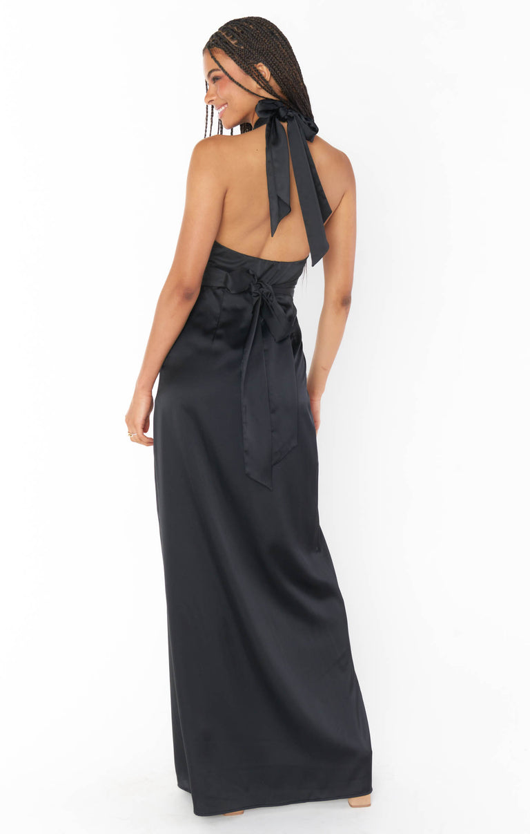 Adele Halter Maxi Dress ~ Black Luxe Satin Show Me Your Mumu Adele Halter Maxi Dress ~ Black Luxe Satin Show Me Your Mumu