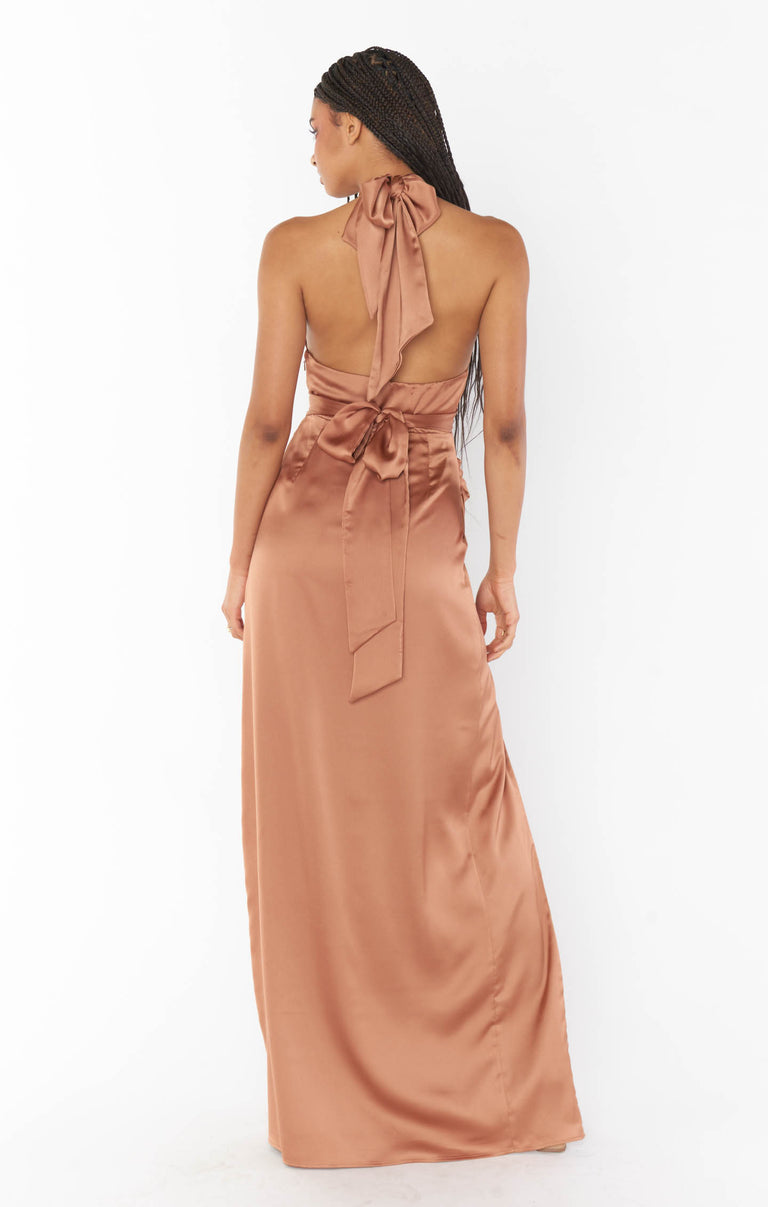 Adele Halter Maxi Dress, in Copper Luxe Satin, Size: Small | Show Me Your Mumu