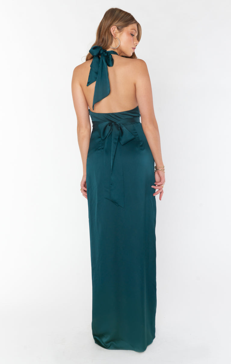 Adele Halter Maxi Dress, in Deep Emerald Luxe Satin | Show Me Your Mumu | Bridesmaid Dresses & Wedding Attendee Dress Adele Halter Maxi Dress, in Deep Emerald Luxe Satin | Show Me Your Mumu | Bridesmaid Dresses & Wedding Attendee Dress