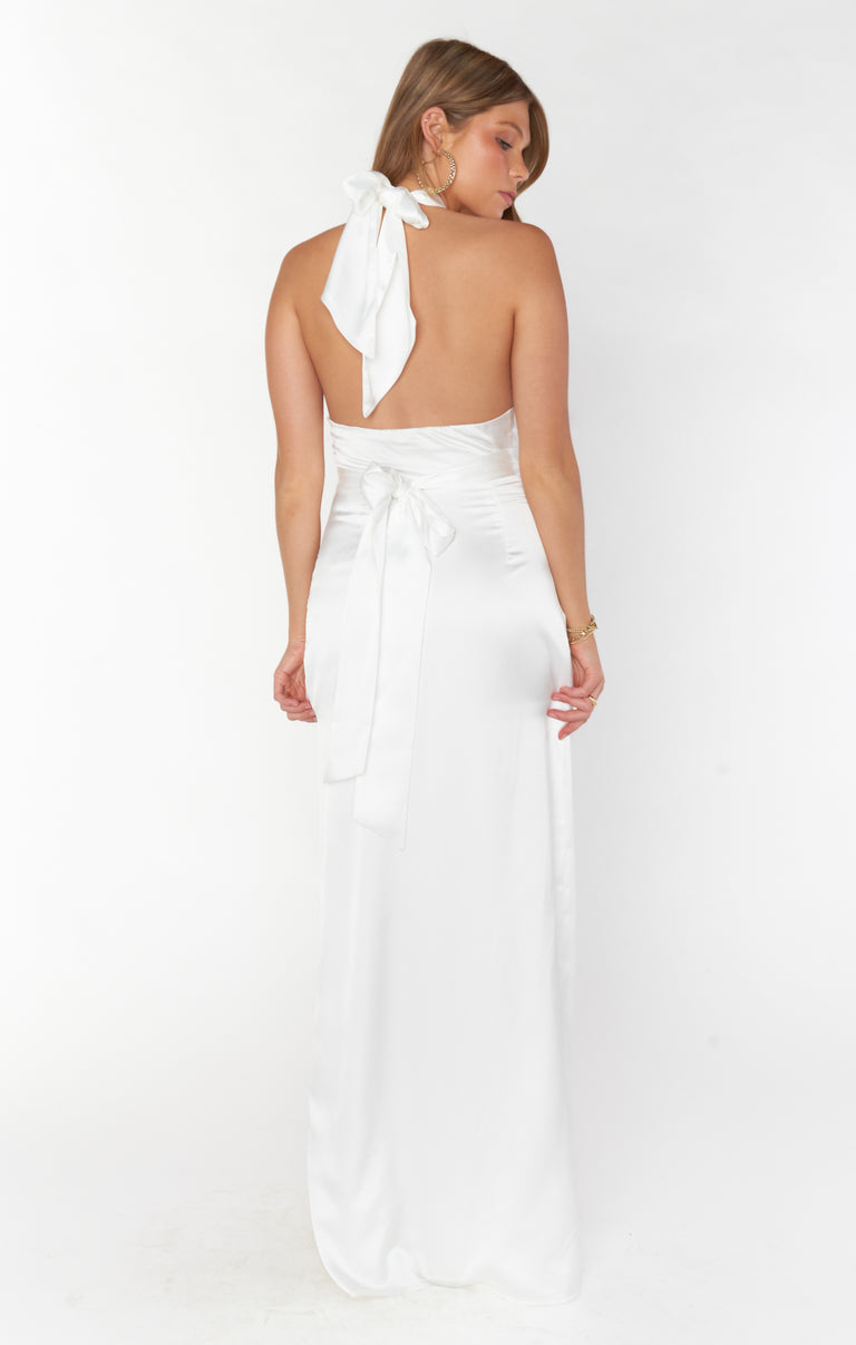 Adele Halter Maxi Dress, in Ivory Luxe Satin, Size: Large | Show Me Your Mumu | Bridesmaid Dresses Adele Halter Maxi Dress, in Ivory Luxe Satin, Size: Large | Show Me Your Mumu | Bridesmaid Dresses