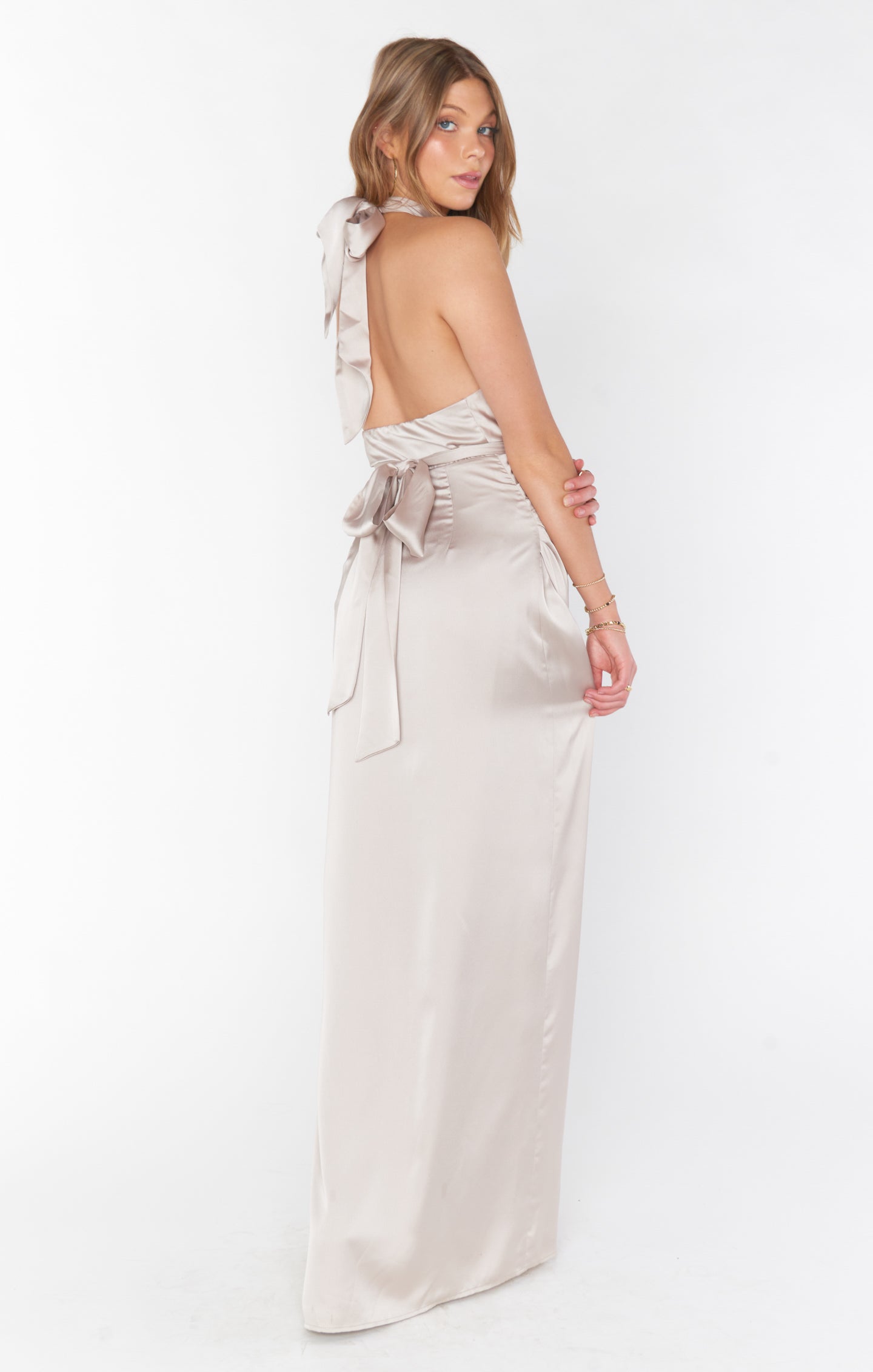 Adele Halter Maxi Dress ~ White Shell Luxe Satin