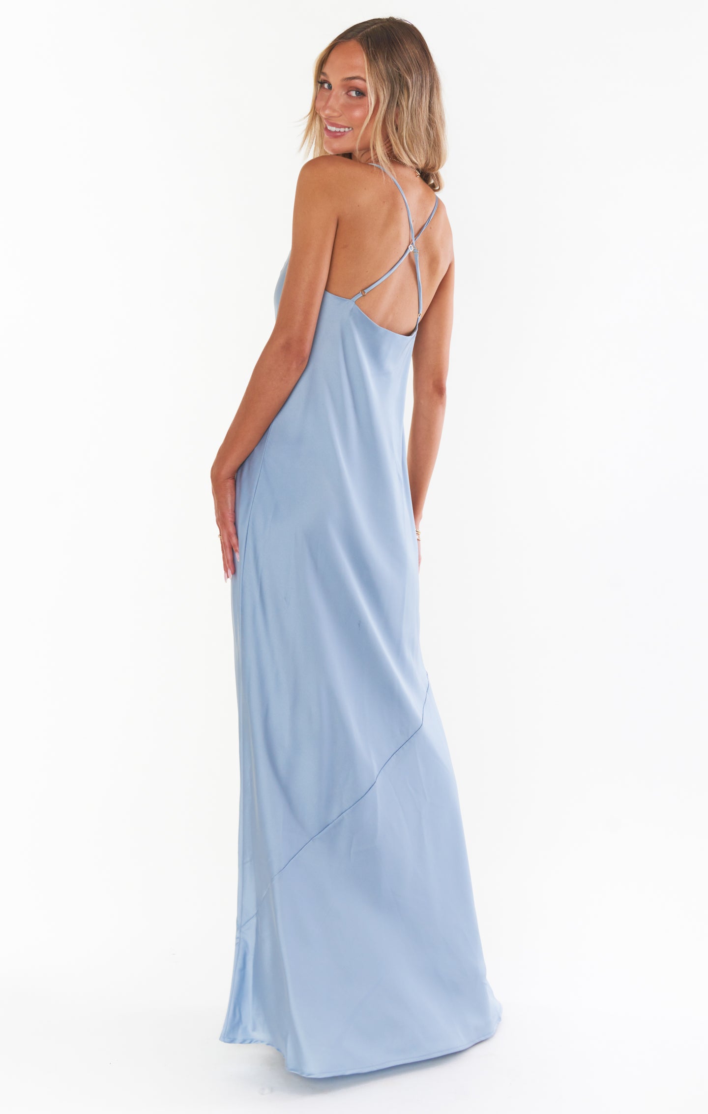 chinese dress ladies Tuscany Maxi Slip Dress ~ Steel Blue Luxe Satin – Show Me Your Mumu