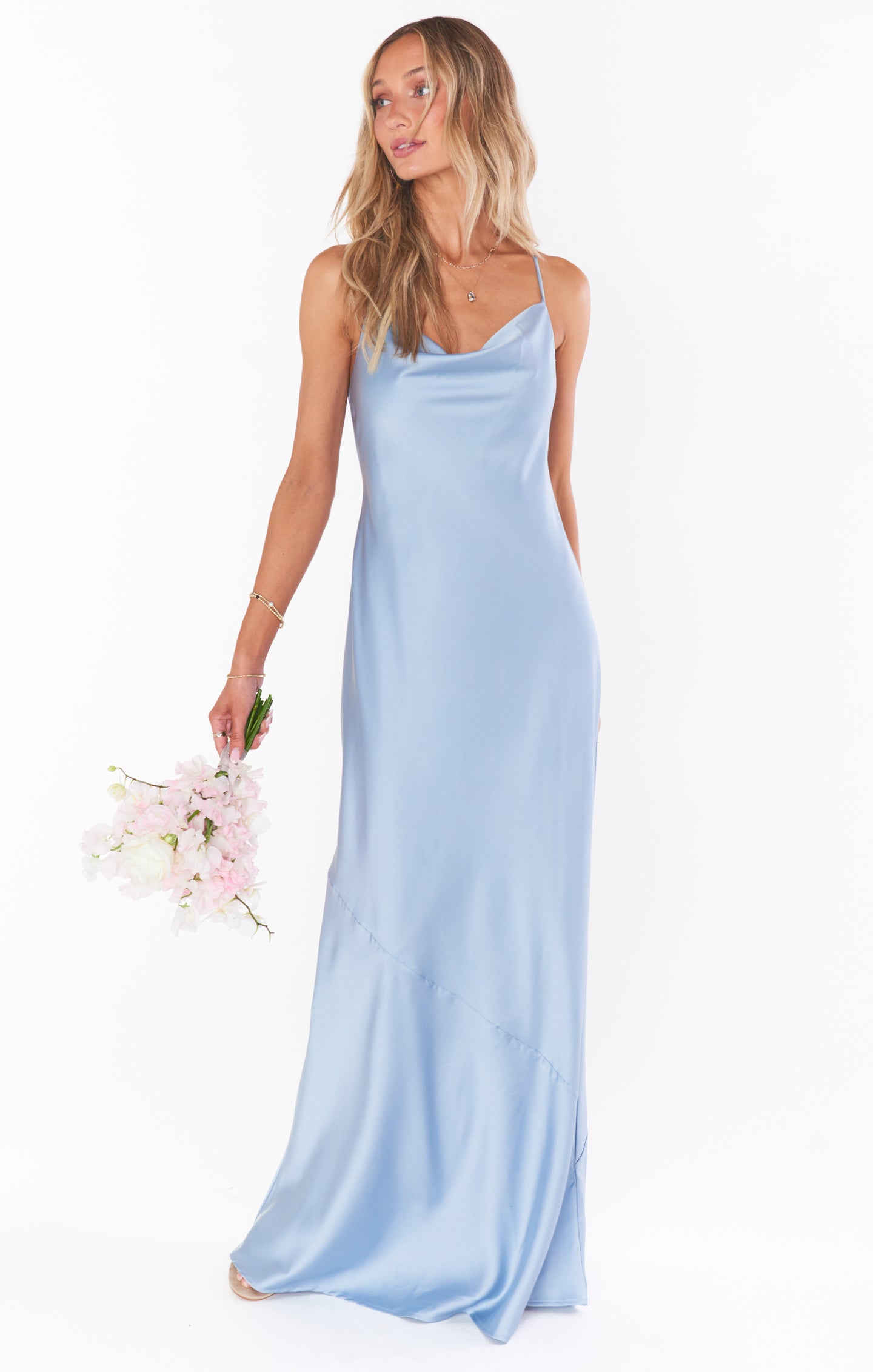 Tuscany Maxi Slip Dress ~ Steel Blue Luxe Satin