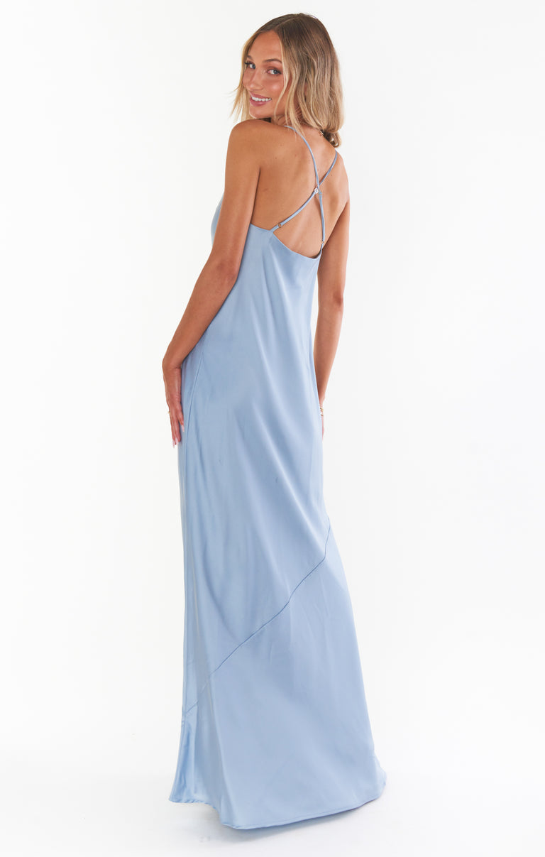 Tuscany Maxi Slip Dress ~ Steel Blue Luxe Satin