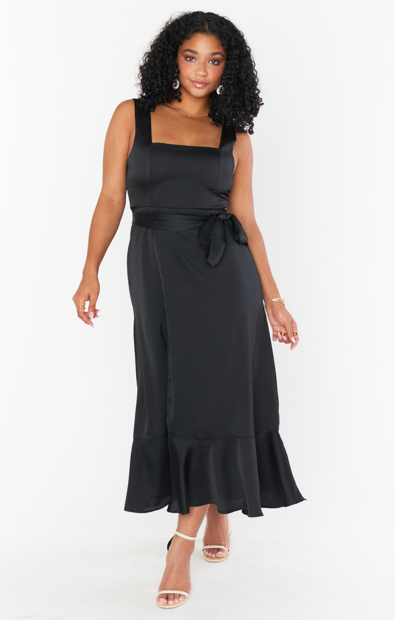 Claire Midi Dress, in Black Luxe Satin | Show Me Your Mumu | Bridesmaid Dresses & Wedding Attendee Dress Claire Midi Dress, in Black Luxe Satin | Show Me Your Mumu | Bridesmaid Dresses & Wedding Attendee Dress