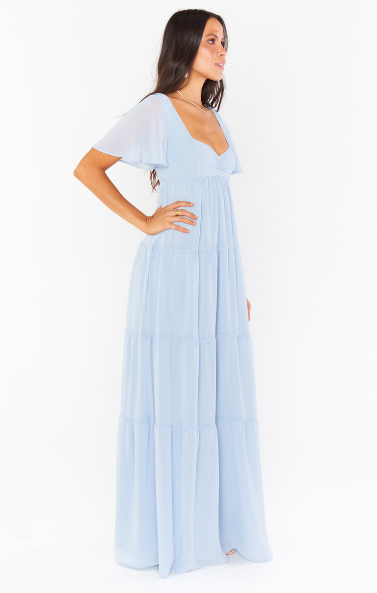 Nicole Maxi Dress, in Steel Blue Chiffon