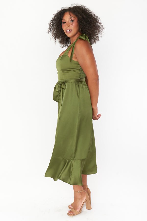 Claire Midi Dress ~ Rich Olive Luxe Satin – Show Me Your Mumu