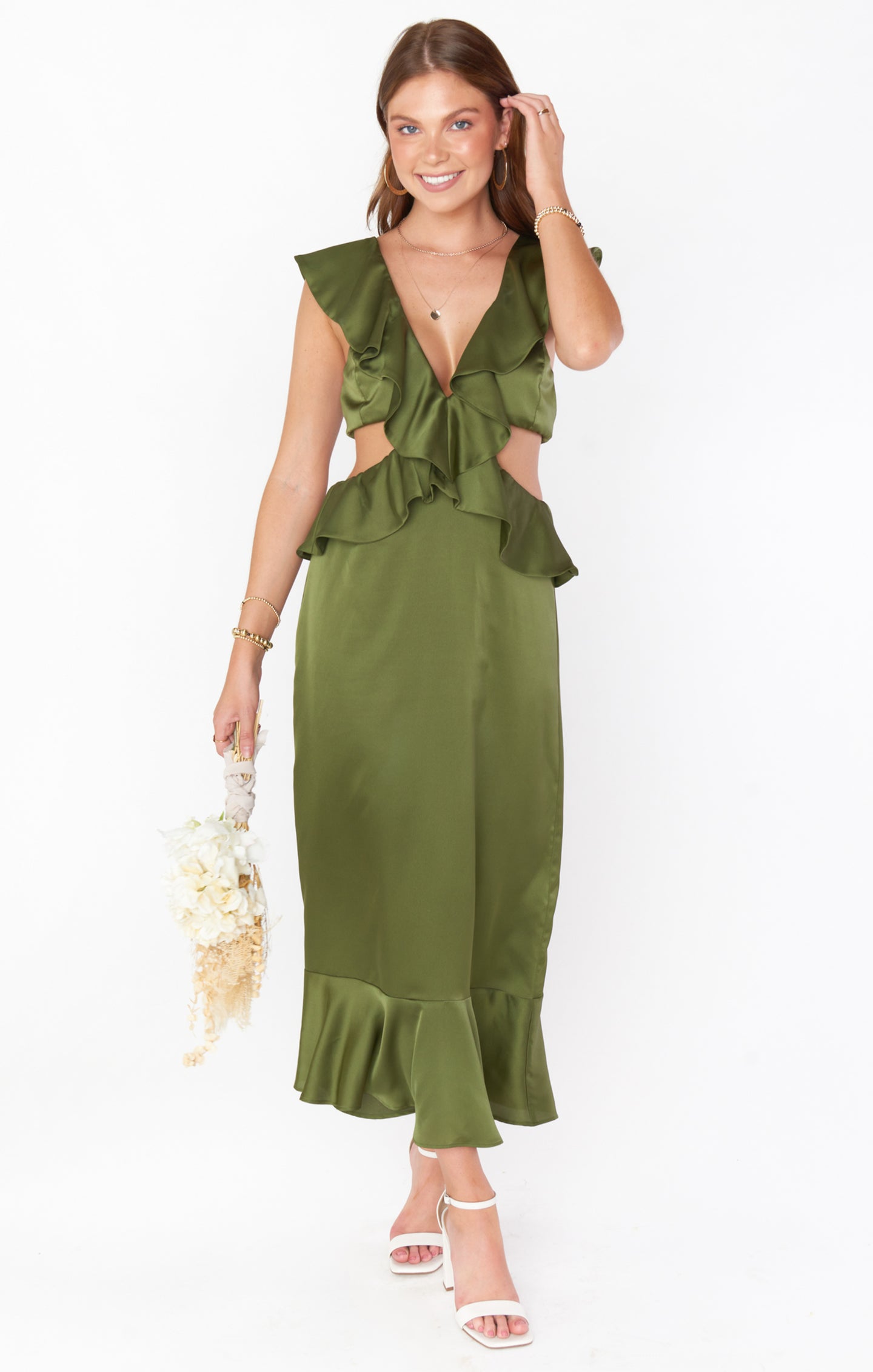 Zoey Midi Dress ~ Rich Olive Luxe Satin – Show Me Your Mumu