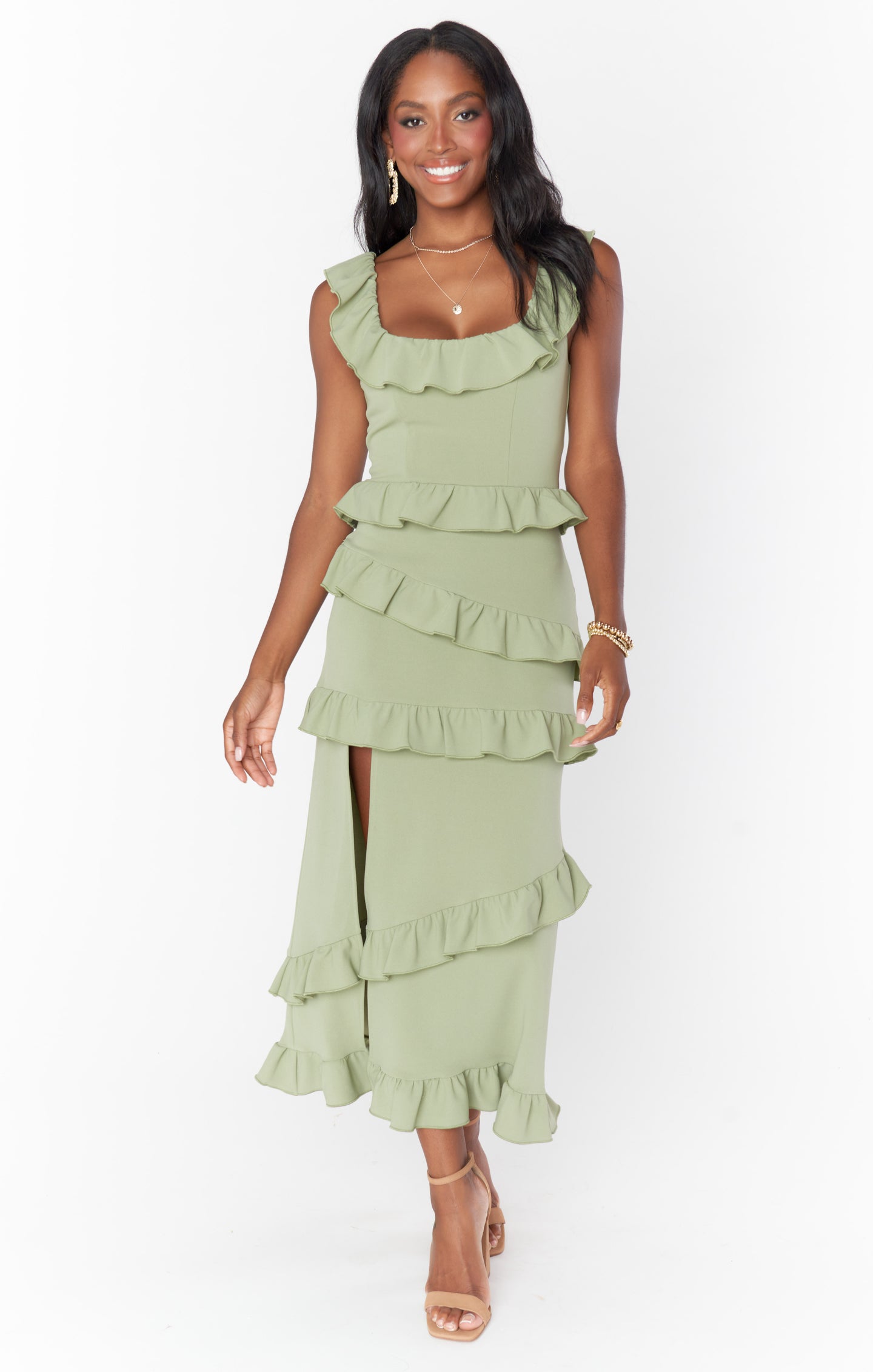 Show Me Your Mumu Samantha Ruffle Wrap Dress Moss Green popular XS