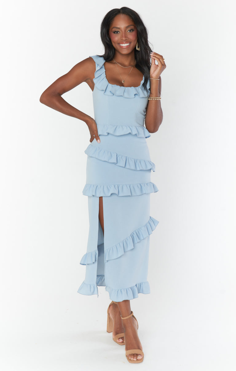 Greta Dress ~ Steel Blue Stretch – Show Me Your Mumu