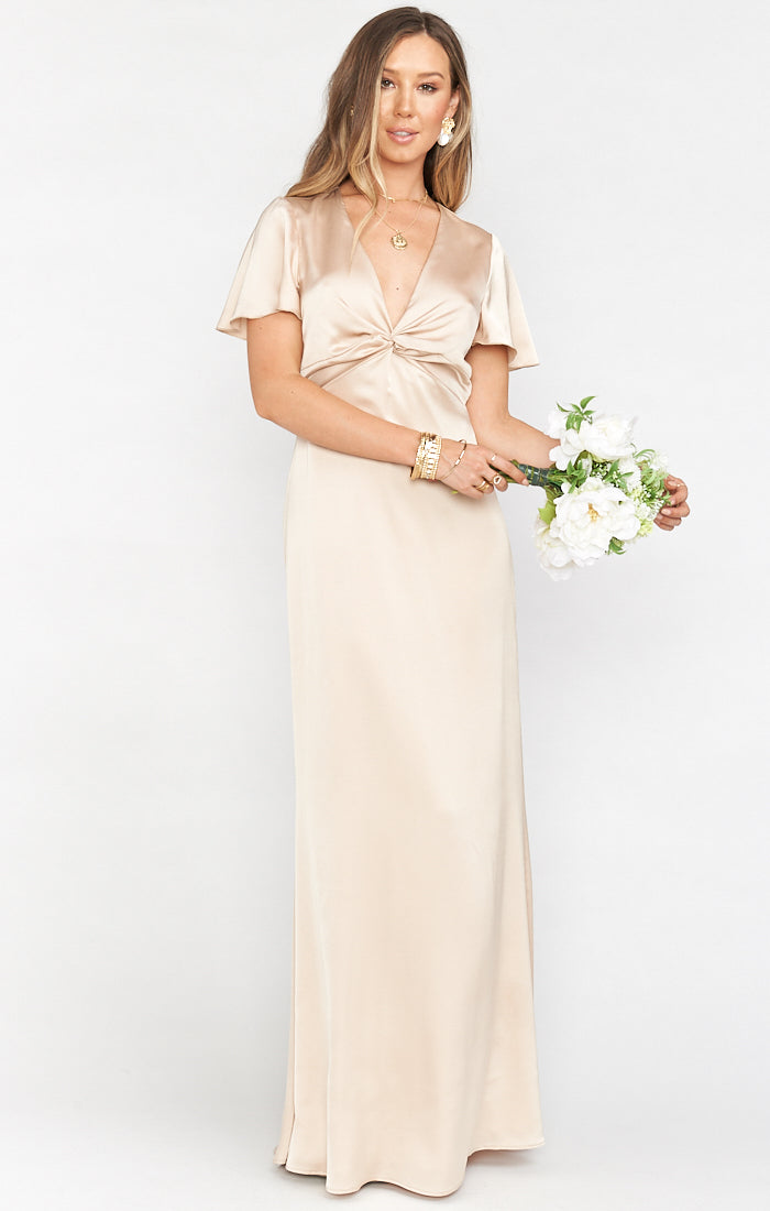 Rome Twist Gown ~ Champagne Luxe Satin S Rome Twist Gown ~ Champagne Luxe Satin S