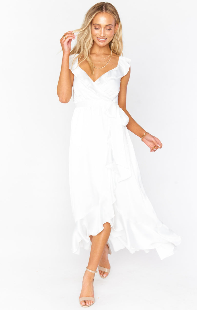 Show Me Your Mumu Samantha Ruffle Satin High/Low Faux Wrap Dress - Ivory Luxe at Nordstrom Rack Show Me Your Mumu Samantha Ruffle Satin High/Low Faux Wrap Dress - Ivory Luxe at Nordstrom Rack
