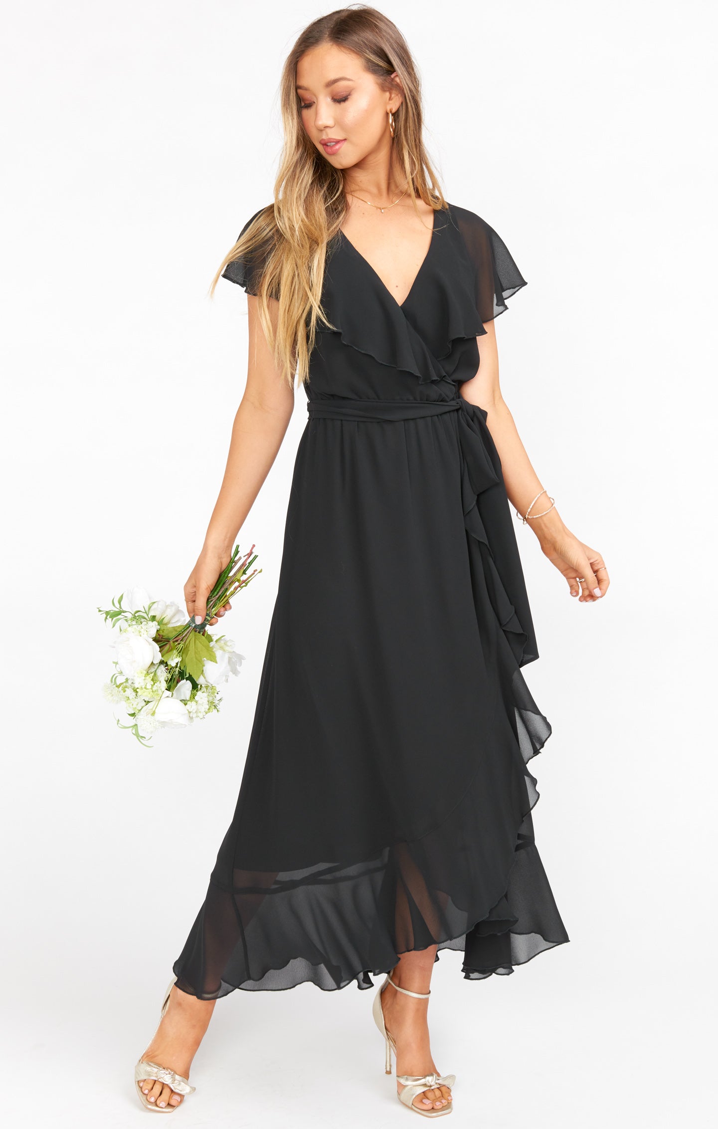 Jess Ruffle Midi Dress ~ Black Chiffon – Show Me Your Mumu