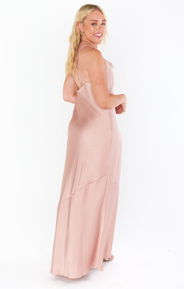 Tuscany Maxi Slip Dress, in Rose Gold Luxe Satin, Size: Small | Show Me Your Mumu