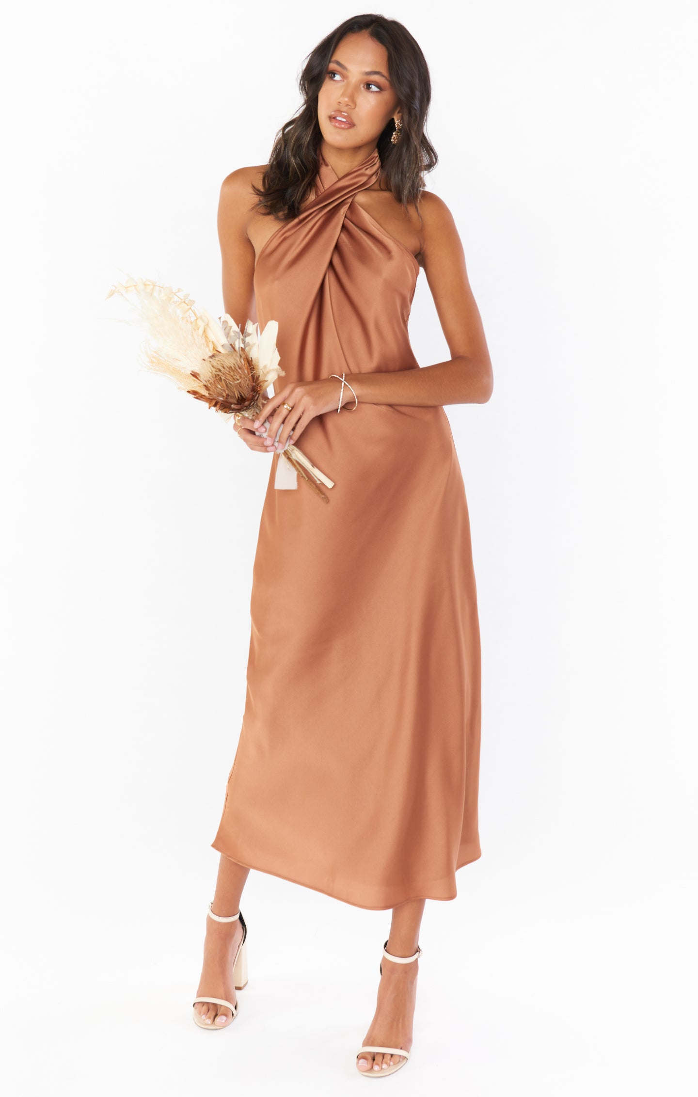 Jasmine Halter Midi Dress ~ Copper Luxe Satin – Show Me Your Mumu