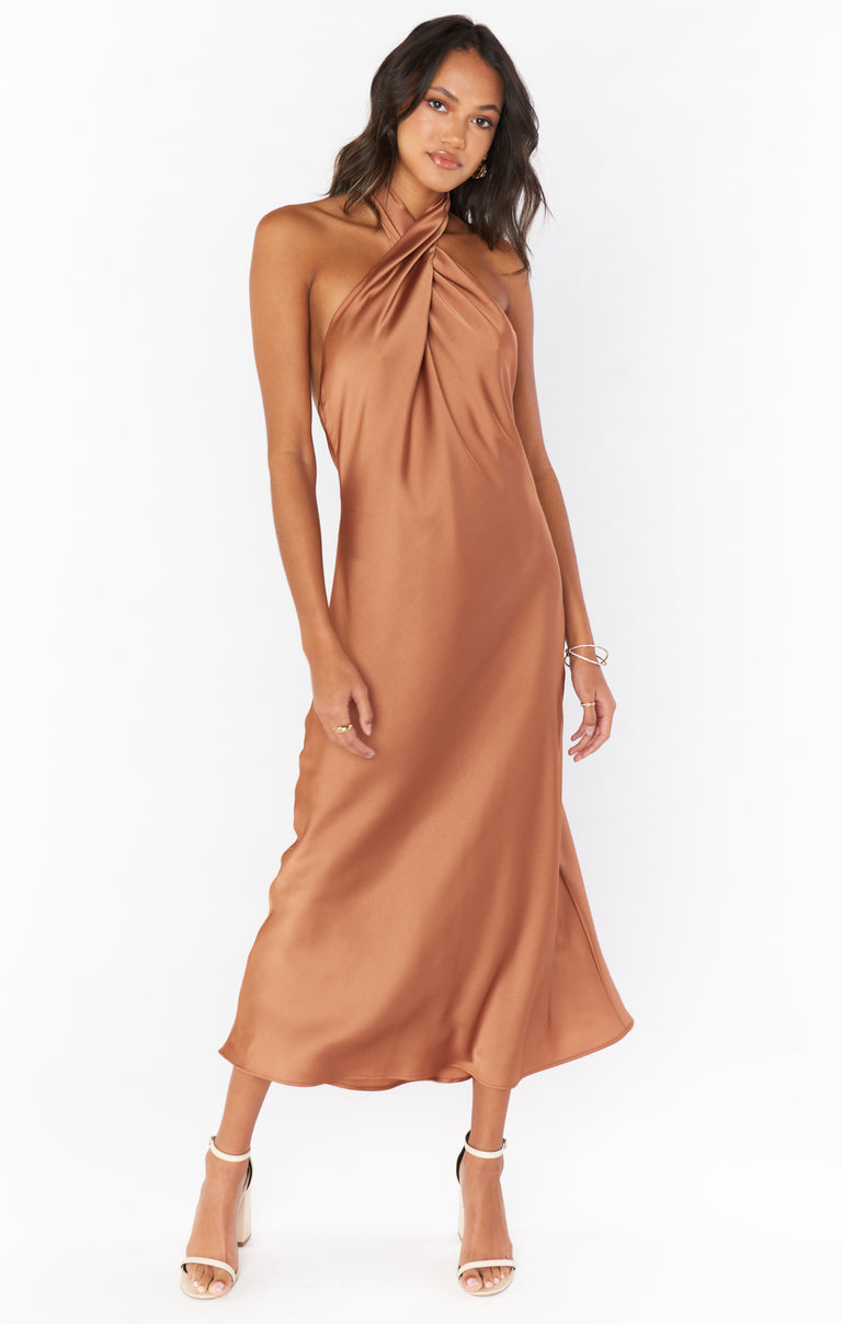 Jasmine Halter Midi Dress ~ Copper Luxe Satin XXL