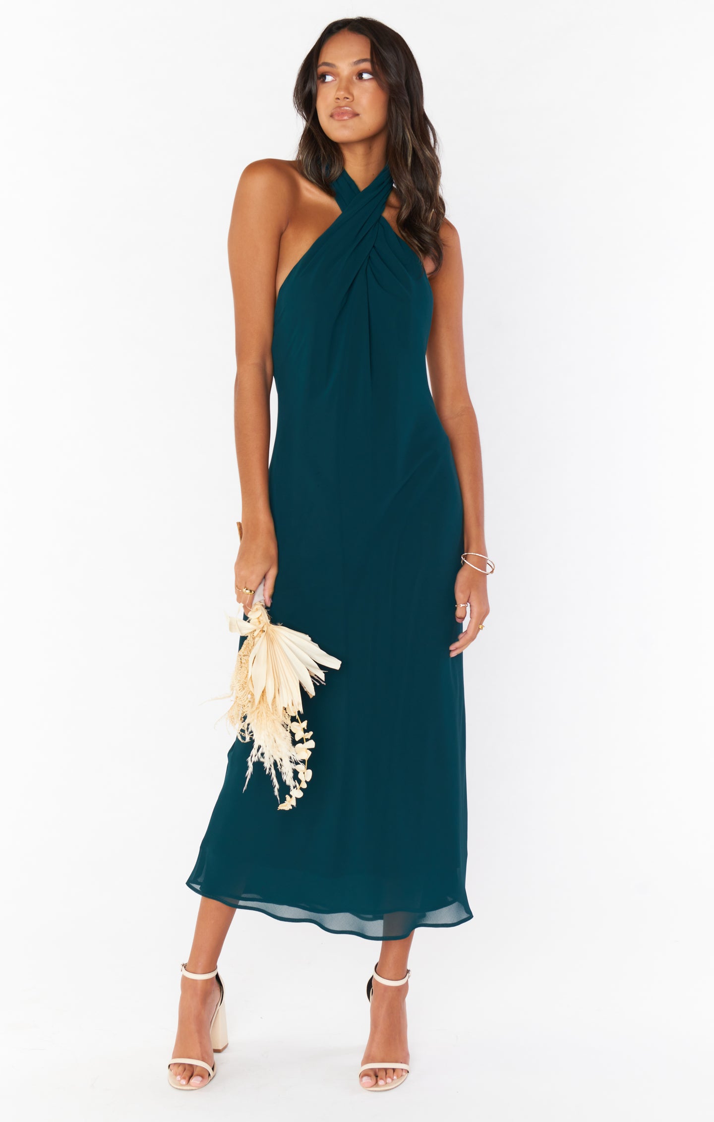 Jasmine Halter Midi Dress, in Emerald Chiffon, Size: XL | Show Me Your Mumu