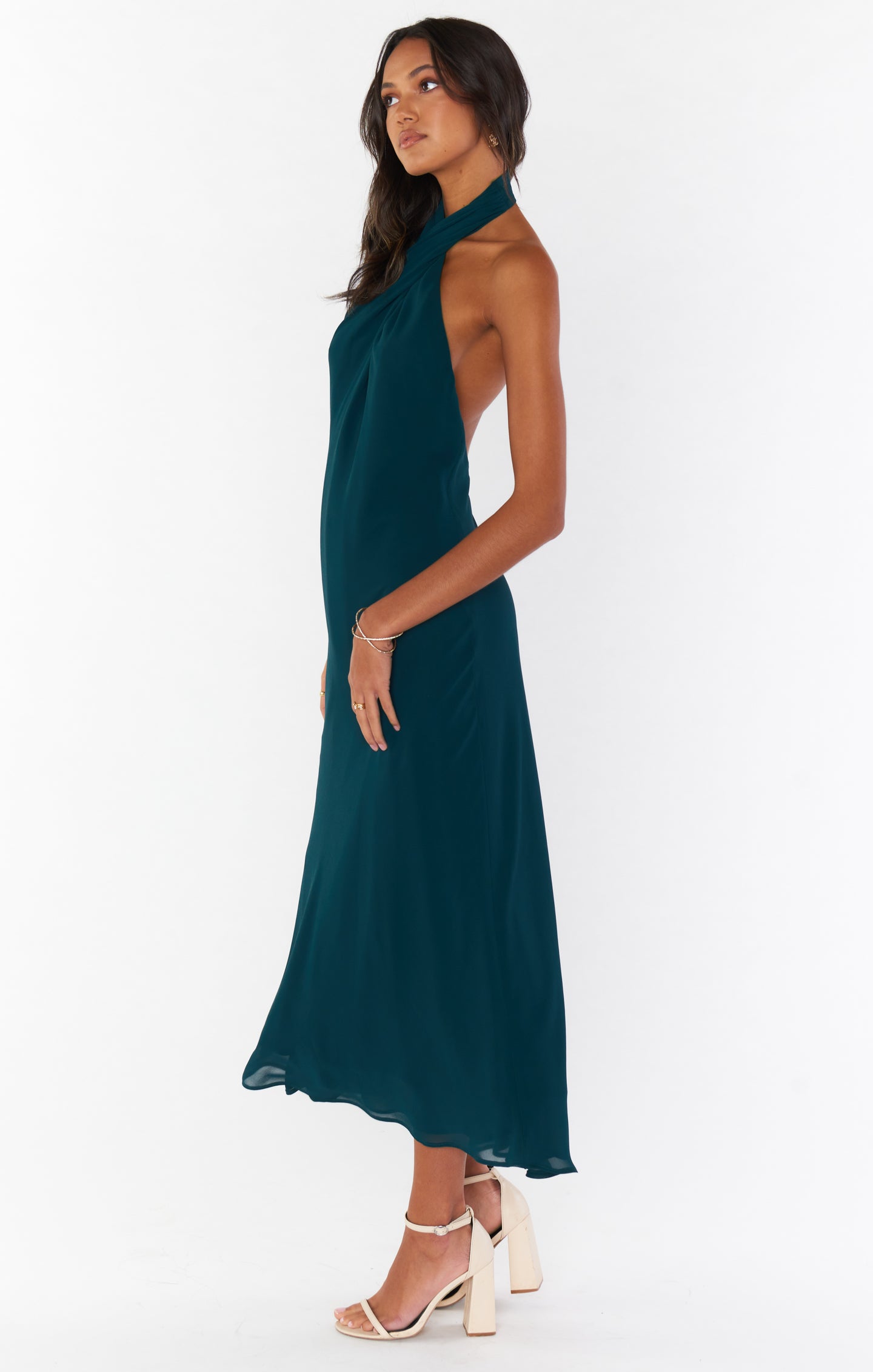 Jasmine Halter Midi Dress, in Emerald Chiffon, Size: XL | Show Me Your Mumu