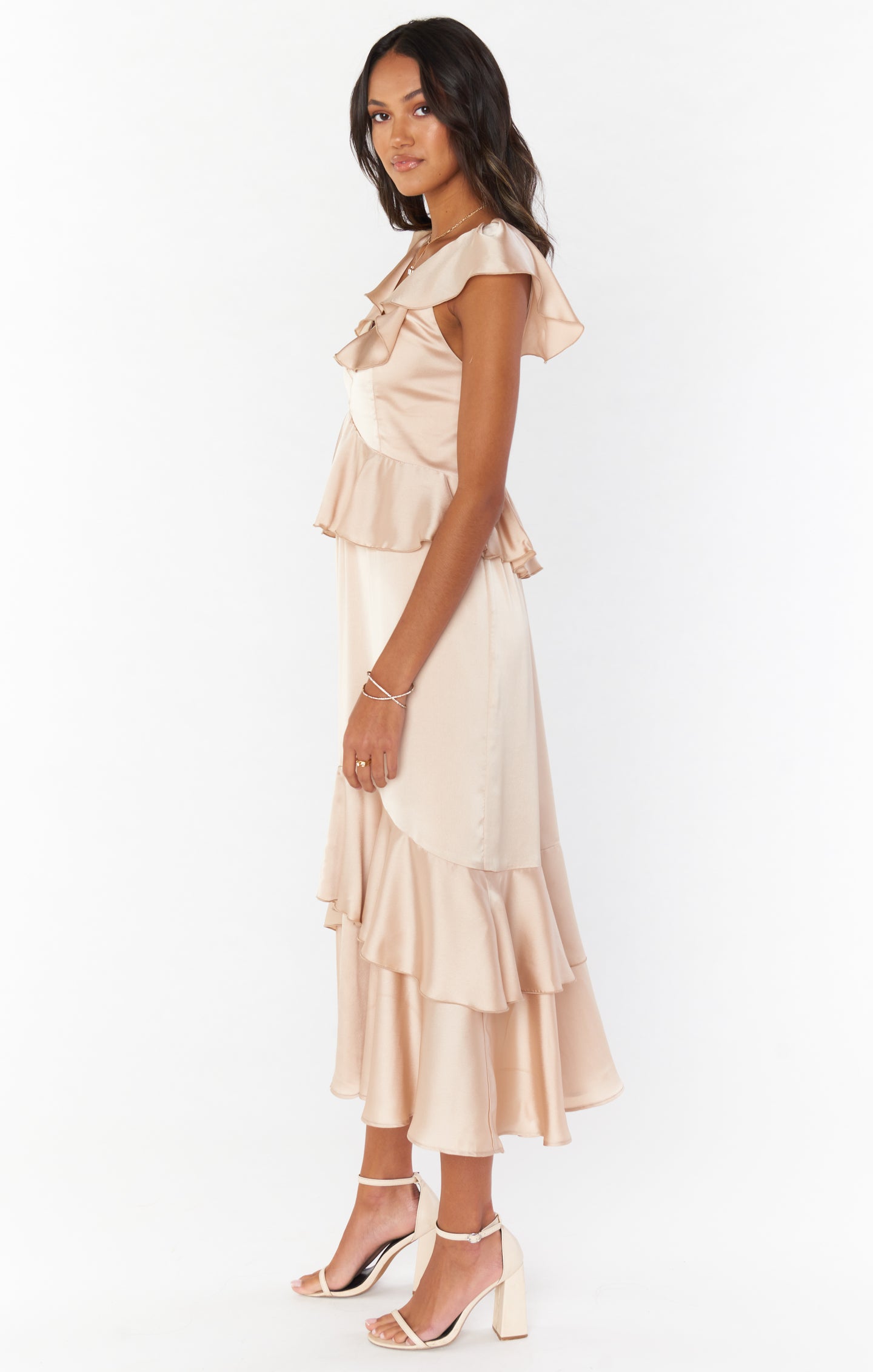 Champagne ruffle dress sale