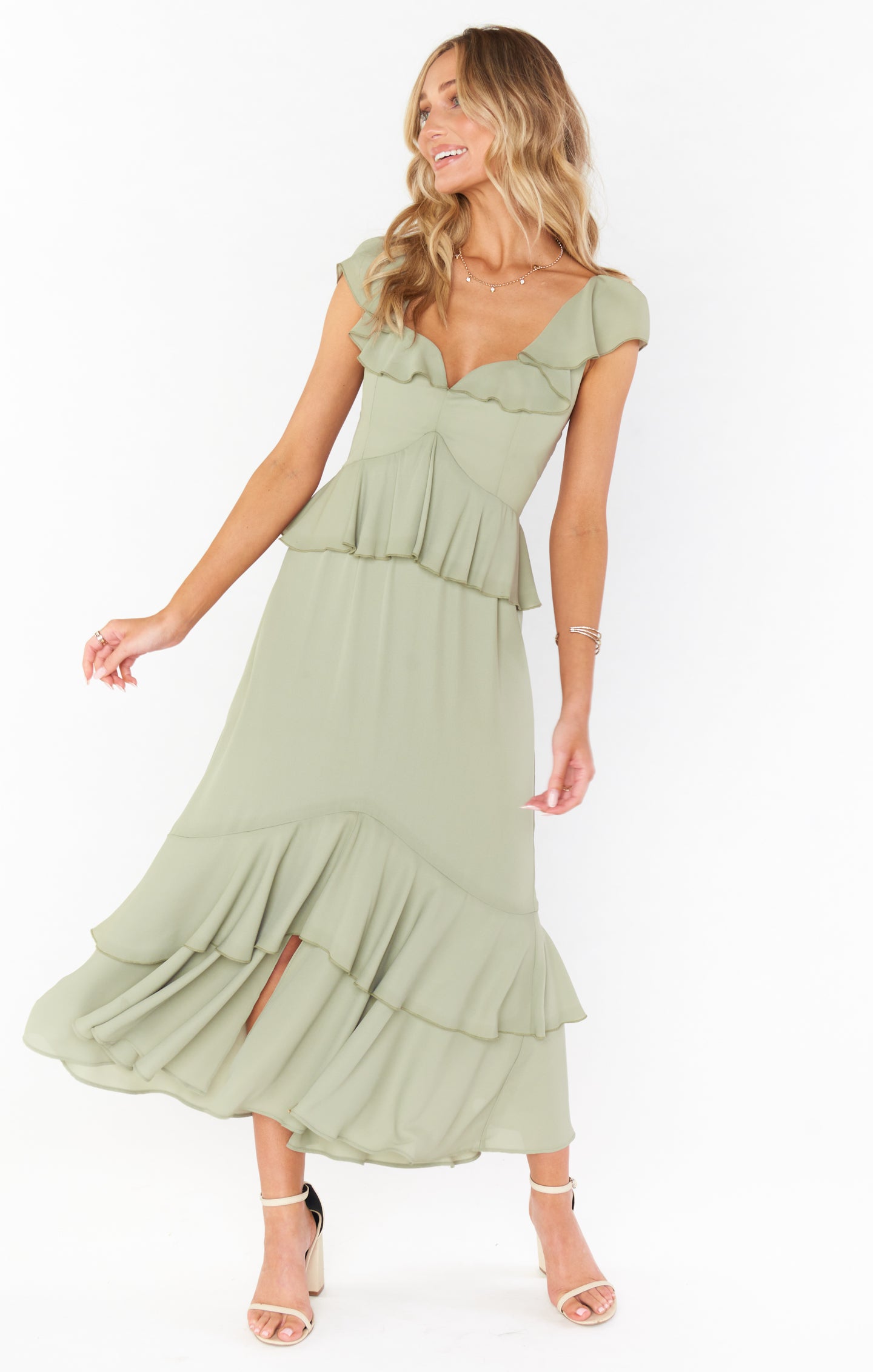 Reese Ruffle Dress ~ Moss Green Crisp Show Me Your Mumu Reese Ruffle Dress ~ Moss Green Crisp Show Me Your Mumu