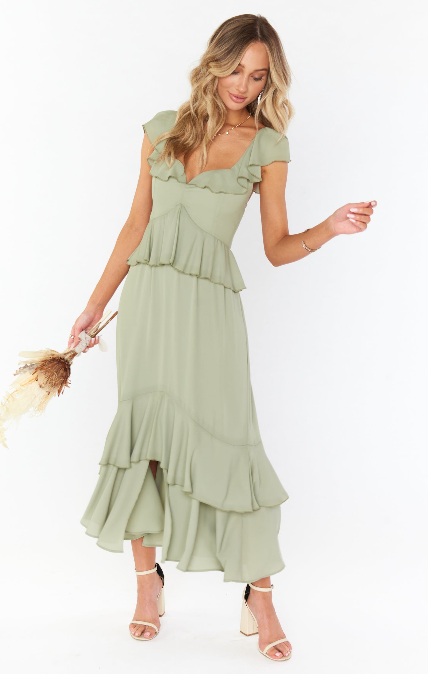 Reese Ruffle Dress ~ Moss Green Crisp  Show Me Your Mumu