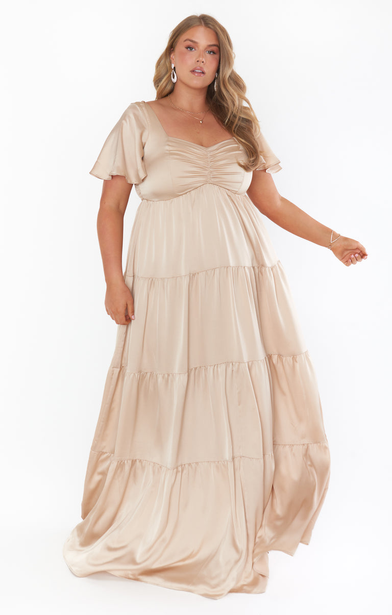 Nicole Maxi Dress, in Champagne Luxe Satin, Size: Xs | Show Me Your Mumu