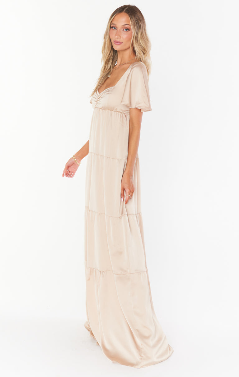 Nicole Maxi Dress, in Champagne Luxe Satin, Size: Xs | Show Me Your Mumu