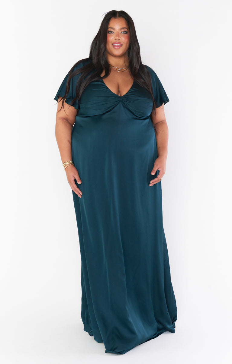 Rome Twist Gown, in Deep Emerald Luxe Satin | Show Me Your Mumu | Bridesmaid Dresses & Wedding Attendee Dress Rome Twist Gown, in Deep Emerald Luxe Satin | Show Me Your Mumu | Bridesmaid Dresses & Wedding Attendee Dress