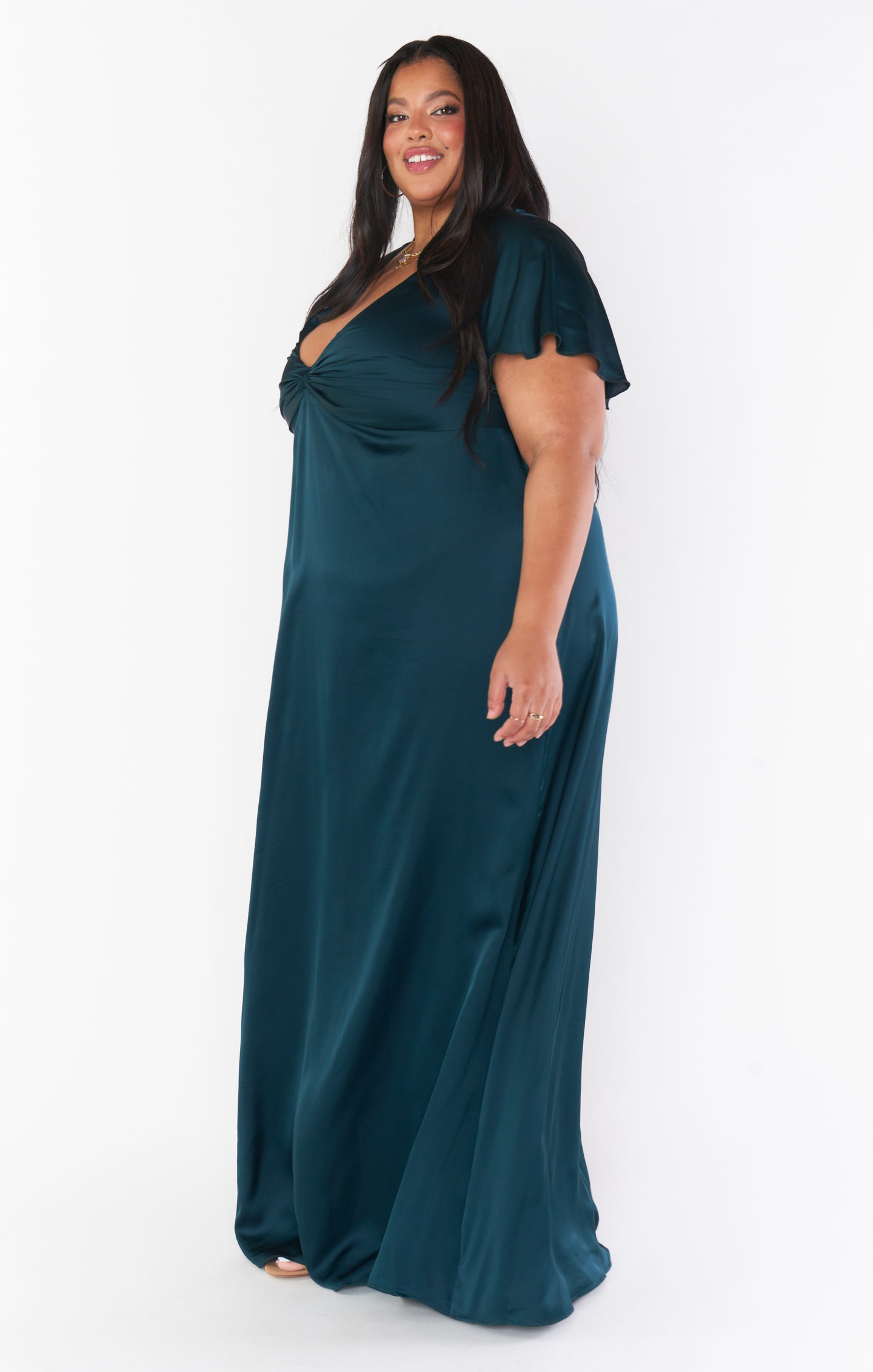 Rome Twist Gown, in Deep Emerald Luxe Satin | Show Me Your Mumu