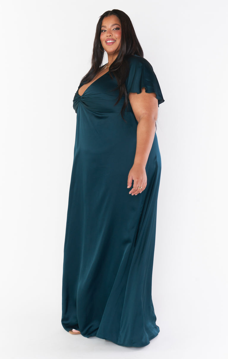 Rome Twist Gown ~ Deep Emerald Luxe Satin – Show Me Your Mumu