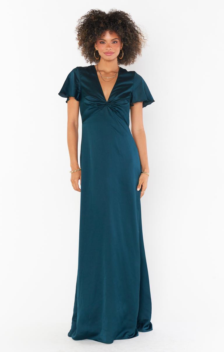 Rome Twist Gown, in Deep Emerald Luxe Satin | Show Me Your Mumu | Bridesmaid Dresses & Wedding Attendee Dress Rome Twist Gown, in Deep Emerald Luxe Satin | Show Me Your Mumu | Bridesmaid Dresses & Wedding Attendee Dress