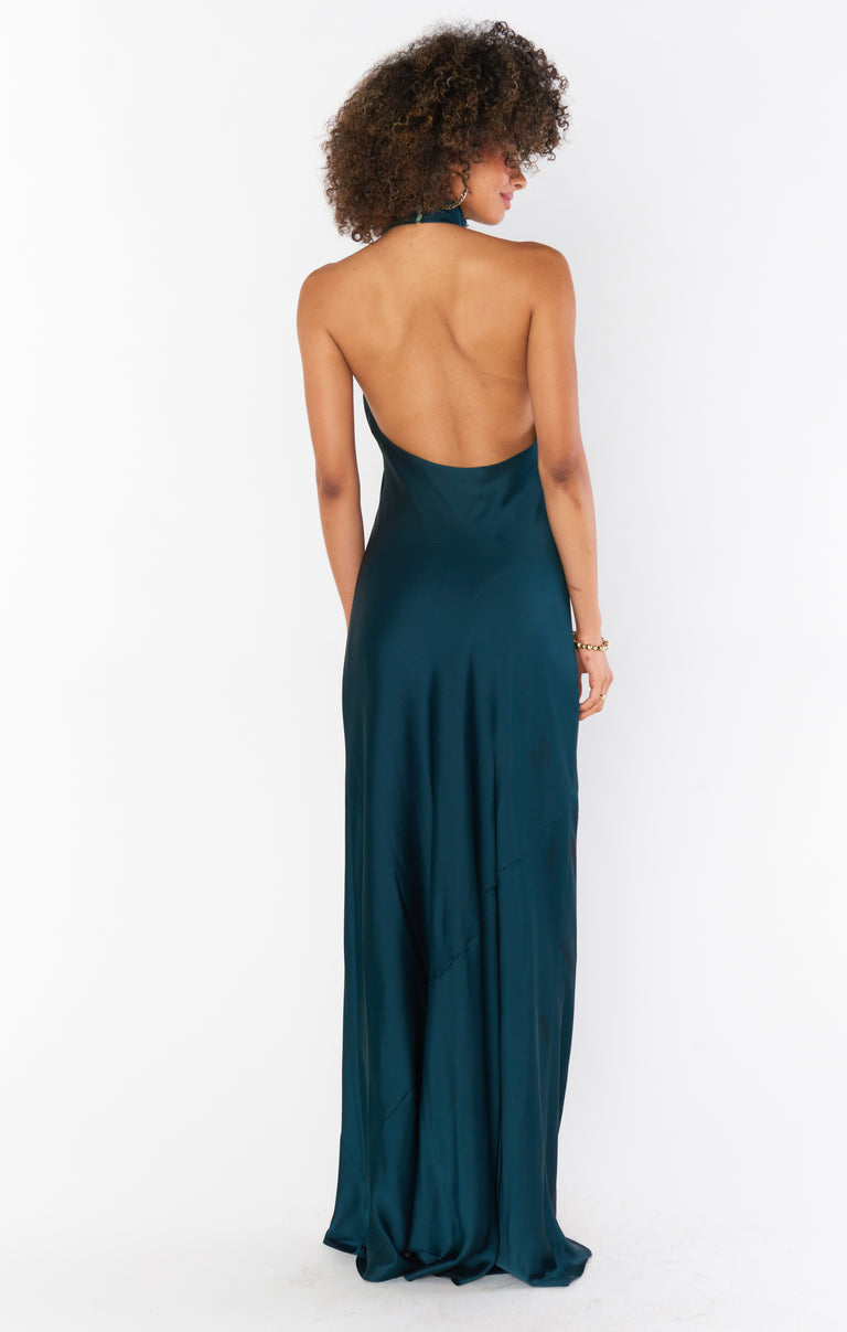 slim fit dress slacks Baltic Born Womens Krystal Satin Wrap Gown | Winter Green main image 1