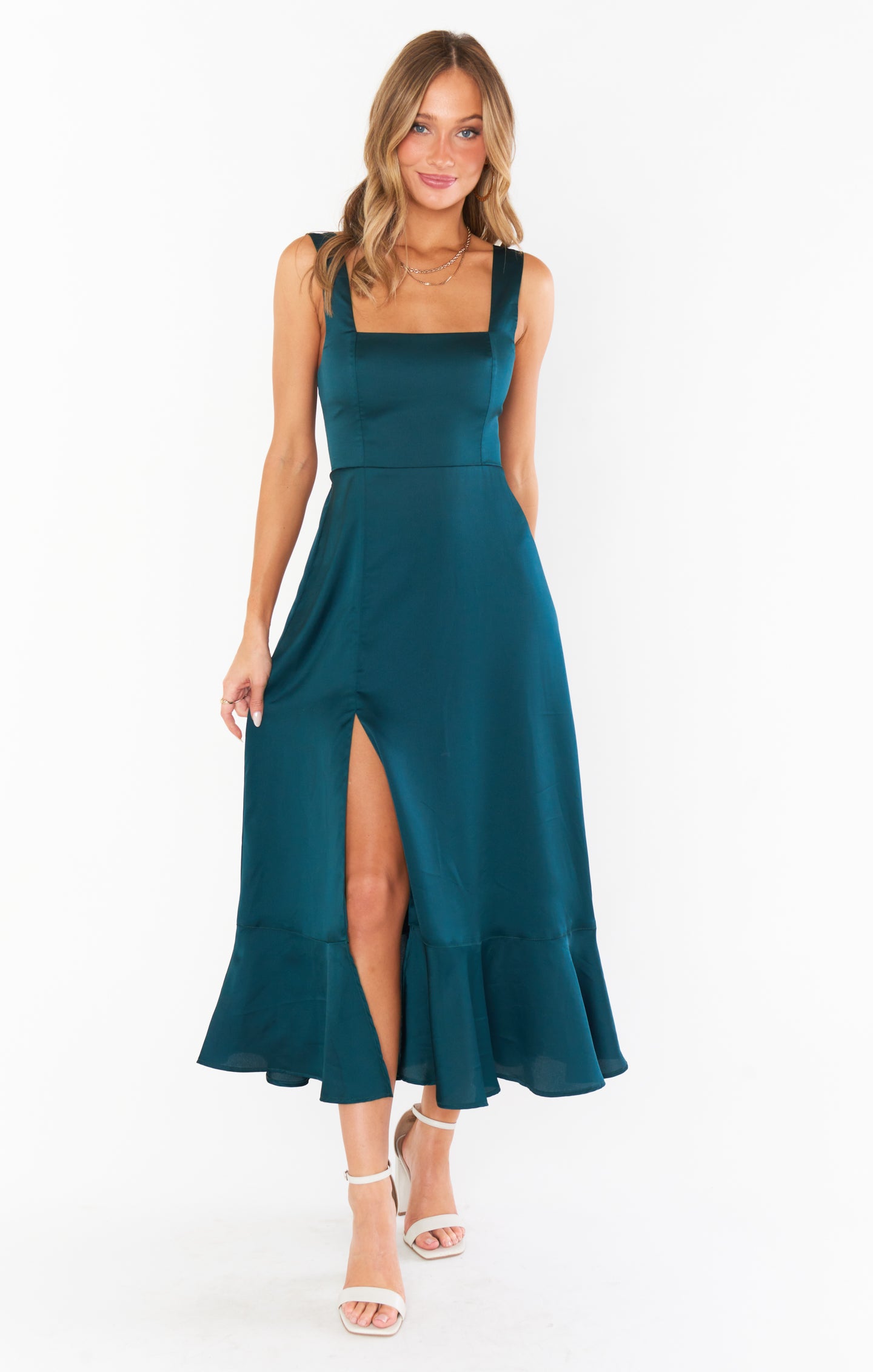Claire Midi Dress ~ Deep Emerald Luxe Satin