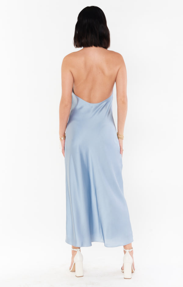 Jasmine Halter Midi Dress ~ Steel Blue Luxe Satin – Show Me Your Mumu
