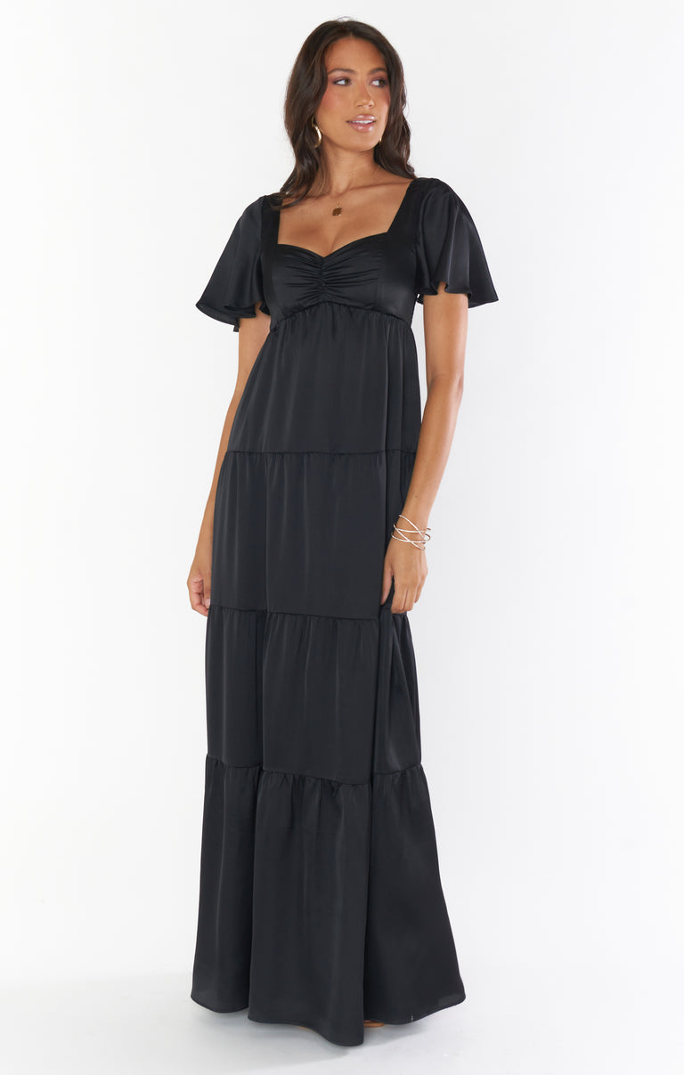 Nicole Maxi Dress ~ Black Luxe Satin – Show Me Your Mumu