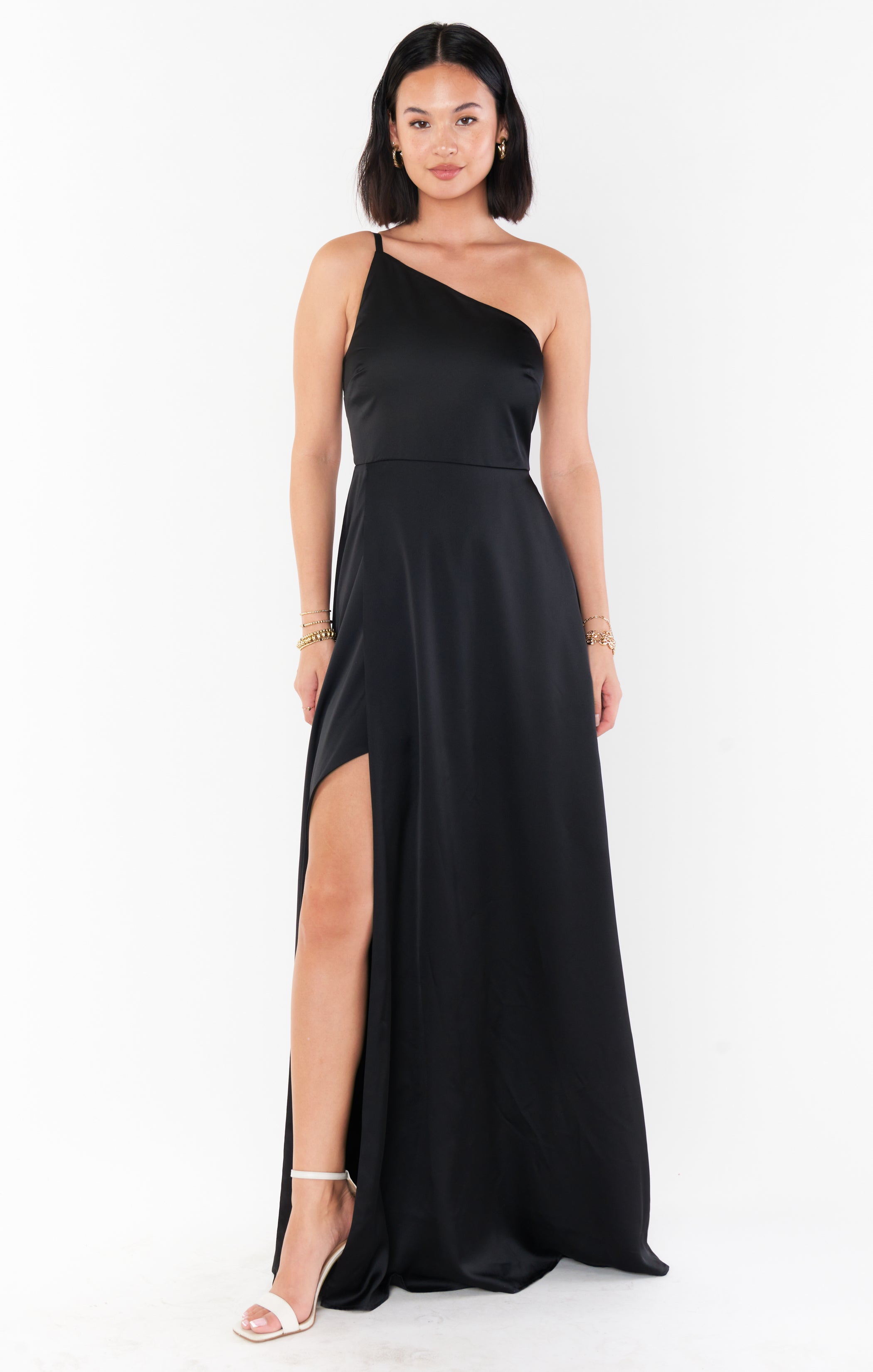 Shannon One Shoulder Dress ~ Black Luxe Satin – Show Me Your Mumu