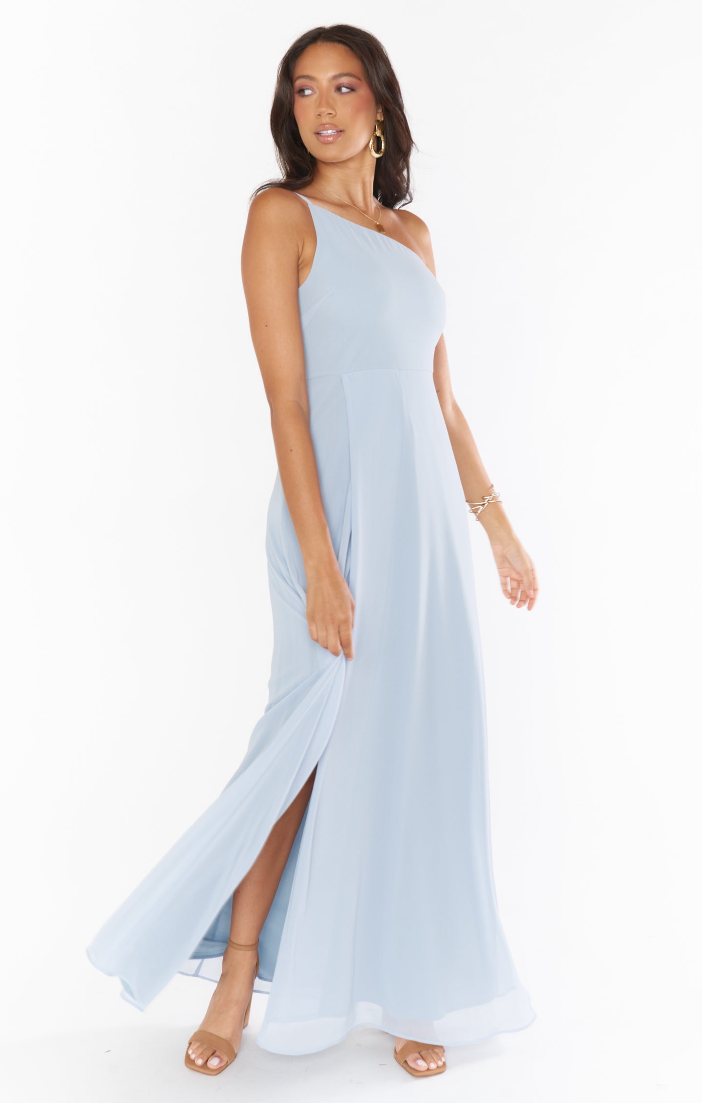 chinese dress ladies Shannon One Shoulder Dress ~ Steel Blue Chiffon – Show Me Your Mumu