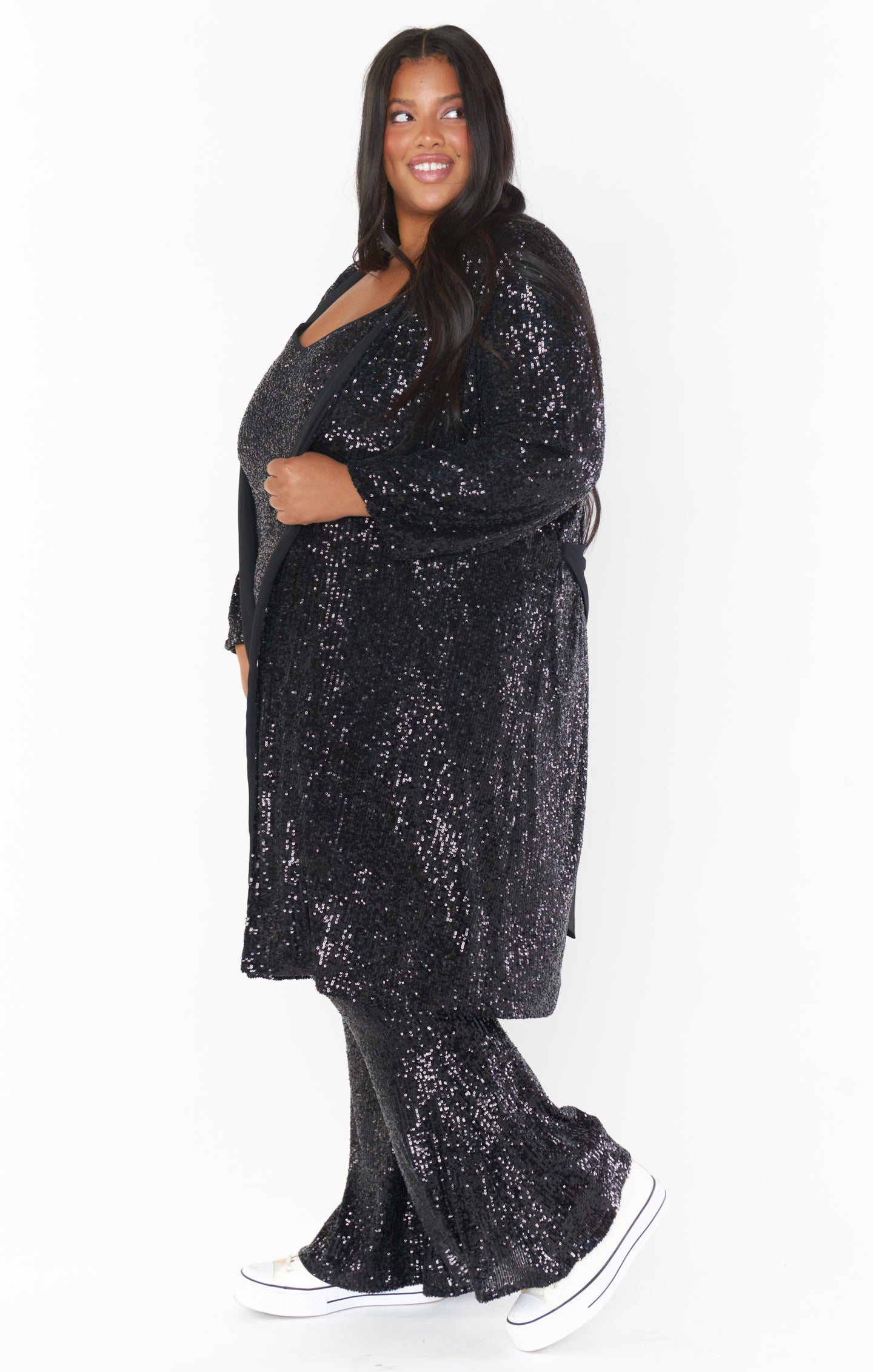 Jae' Nichole's Midnight and Silver Sequin Duster M